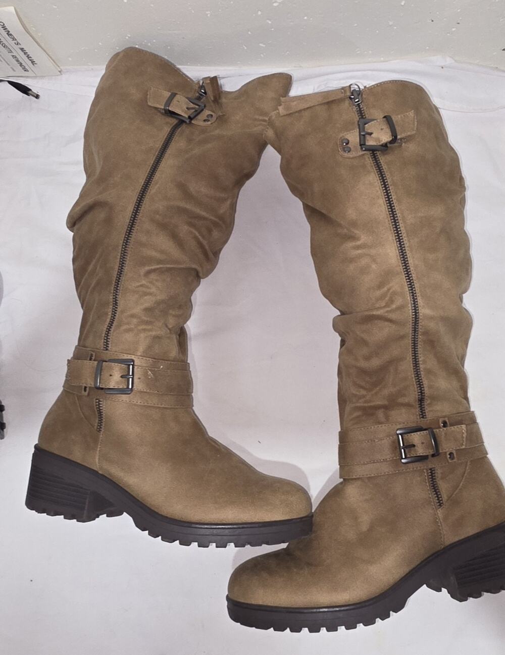 Torrid Tan Faux Suede Slouchy Knee High Buckle Boots Size 8.5